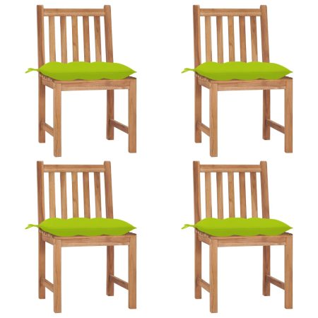 Chaises de jardin lot de 4 avec coussins Bois de teck massif