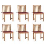 Chaises de jardin lot de 6 avec coussins Bois de teck massif