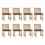 Chaises de jardin lot de 8 avec coussins Bois de teck massif