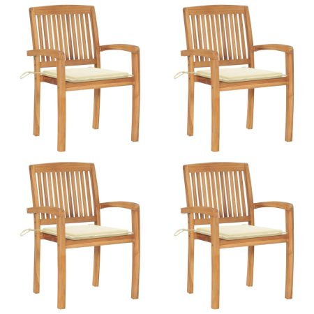 Chaises de jardin empilables avec coussins lot de 4 Teck solide