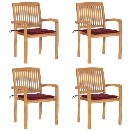 Chaises de jardin empilables avec coussins lot de 4 Teck solide
