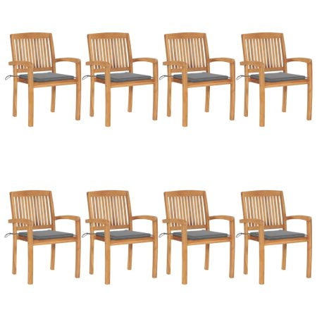 Chaises de jardin empilables avec coussins lot de 8 Teck solide