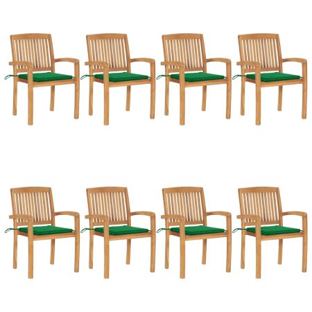Chaises de jardin empilables avec coussins lot de 8 Teck solide