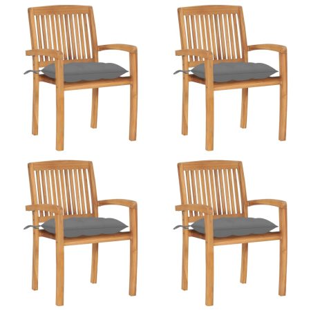 Chaises de jardin empilables avec coussins lot de 4 Teck solide