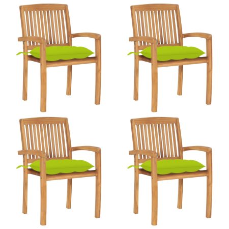 Chaises de jardin empilables avec coussins lot de 4 Teck solide