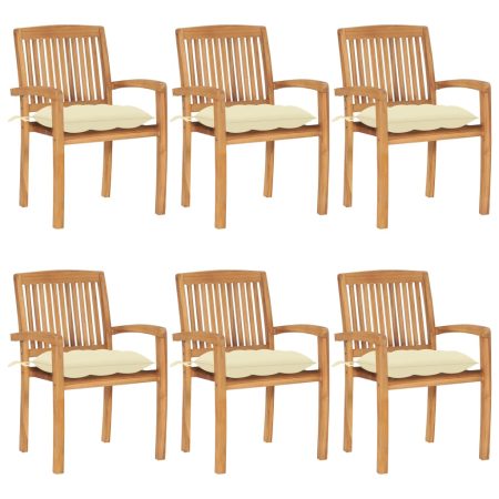 Chaises de jardin empilables avec coussins lot de 6 Teck solide