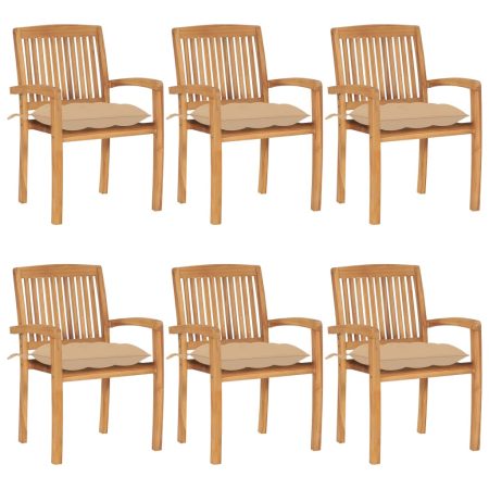 Chaises de jardin empilables avec coussins lot de 6 Teck solide