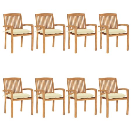 Chaises de jardin empilables avec coussins lot de 8 Teck solide