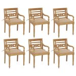 Chaises Batavia avec coussins lot de 6 Bois de teck solide