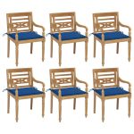 Chaises Batavia avec coussins lot de 6 Bois de teck solide