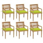 Chaises Batavia avec coussins lot de 6 Bois de teck solide