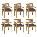 Chaises Batavia avec coussins lot de 6 Bois de teck solide