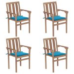 Chaises de jardin empilables avec coussins lot de 4 Teck solide