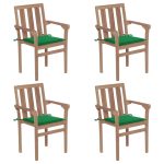 Chaises de jardin empilables avec coussins lot de 4 Teck solide