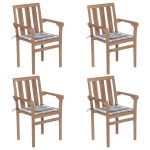 Chaises de jardin empilables avec coussins lot de 4 Teck solide