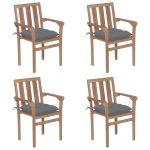 Chaises de jardin empilables avec coussins lot de 4 Teck solide