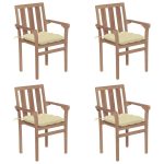 Chaises de jardin empilables avec coussins lot de 4 Teck solide