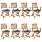 Chaises pliables de jardin lot de 8 avec coussins Bois d'acacia