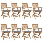 Chaises pliables de jardin lot de 8 avec coussins Bois d'acacia
