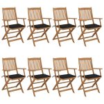 Chaises pliables de jardin lot de 8 avec coussins Bois d'acacia