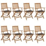 Chaises pliables de jardin lot de 8 avec coussins Bois d'acacia