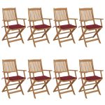 Chaises pliables de jardin lot de 8 avec coussins Bois d'acacia