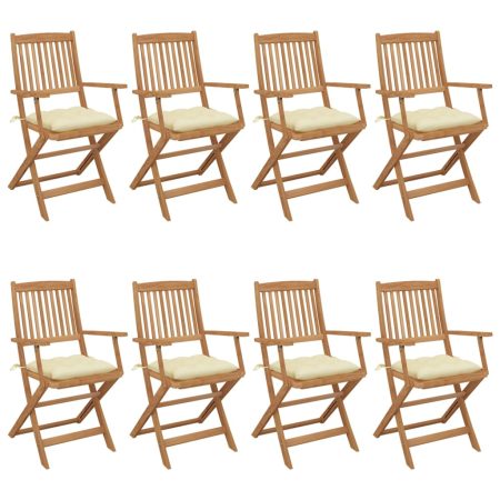 Chaises pliables de jardin lot de 8 avec coussins Bois d'acacia