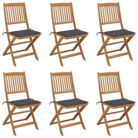 Chaises pliables de jardin lot de 6 avec coussins Bois d'acacia