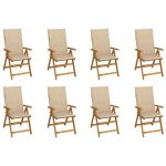 Chaises pliables de jardin avec coussins lot de 8 Bois d'acacia