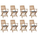 Chaises pliables d'extérieur et coussins lot de 8 Bois d'acacia
