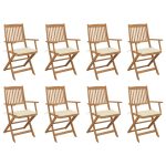 Chaises pliables d'extérieur et coussins lot de 8 Bois d'acacia