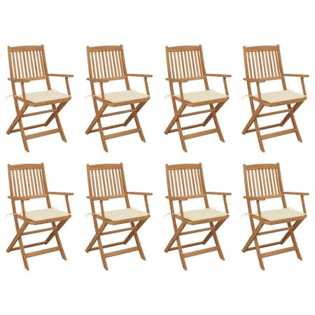 Chaises pliables d'extérieur et coussins lot de 8 Bois d'acacia