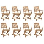 Chaises pliables d'extérieur et coussins lot de 8 Bois d'acacia