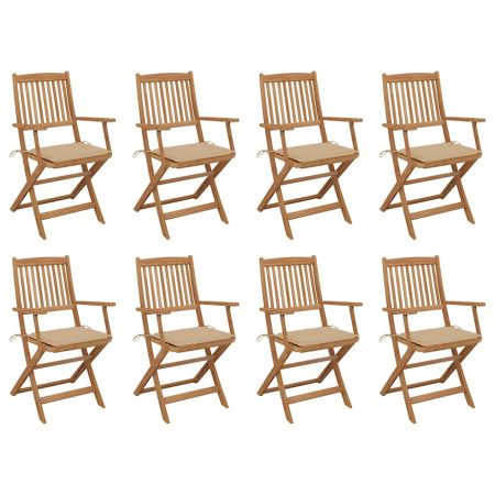 Chaises pliables d'extérieur et coussins lot de 8 Bois d'acacia