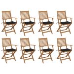 Chaises pliables d'extérieur et coussins lot de 8 Bois d'acacia