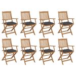 Chaises pliables d'extérieur et coussins lot de 8 Bois d'acacia