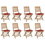 Chaises pliables d'extérieur et coussins lot de 8 Bois d'acacia