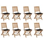 Chaises pliables d'extérieur et coussins lot de 8 Bois d'acacia