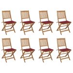 Chaises pliables d'extérieur et coussins lot de 8 Bois d'acacia
