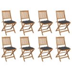 Chaises pliables d'extérieur et coussins lot de 8 Bois d'acacia