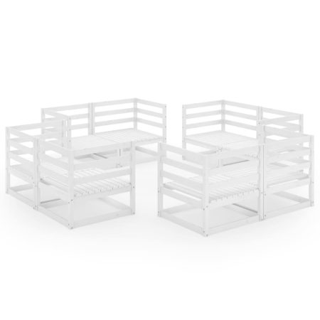 Salon de jardin 8 pcs Blanc Bois de pin massif