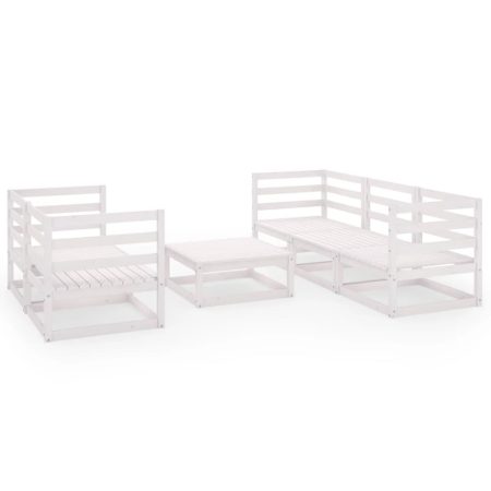 Salon de jardin 6 pcs Blanc Bois de pin massif