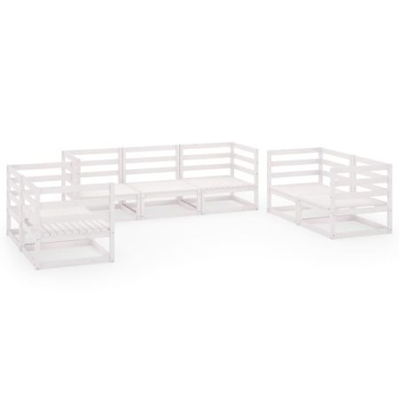 Salon de jardin 7 pcs Blanc Bois de pin massif