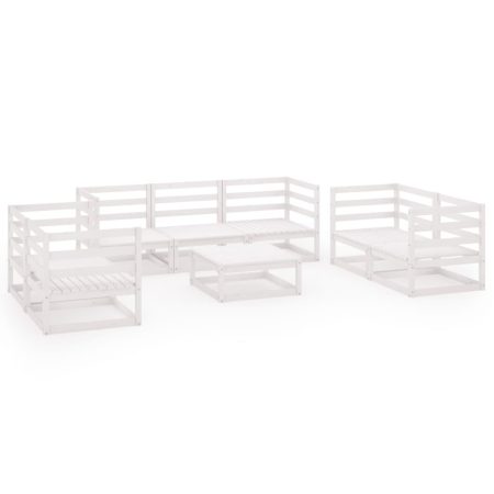 Salon de jardin 8 pcs Blanc Bois de pin massif
