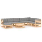 Salon de jardin 9 pcs avec coussins Bois de pin massif