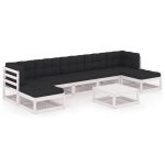 Salon de jardin avec coussins 8 pcs blanc bois de pin massif