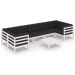 Salon de jardin avec coussins 8 pcs blanc bois de pin massif