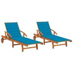 Chaises longues lot de 2 avec coussins Bois d'acacia solide