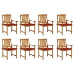 Chaises de jardin avec coussins lot de 8 Bois d'acacia solide