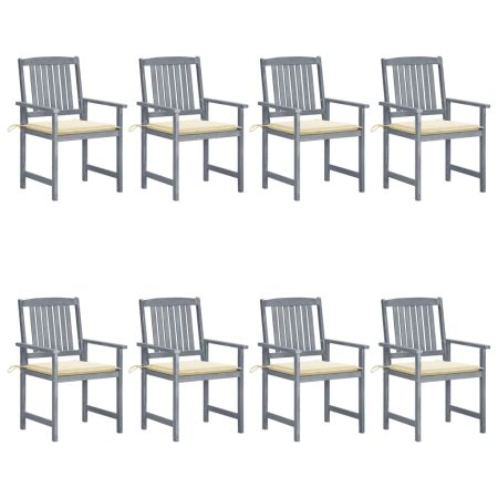 Chaises de jardin et coussins lot de 8 Bois acacia solide Gris